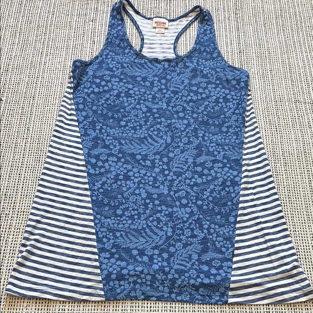 Mossimo Blue Floral and Striped Women’s Tank Top SZ Small